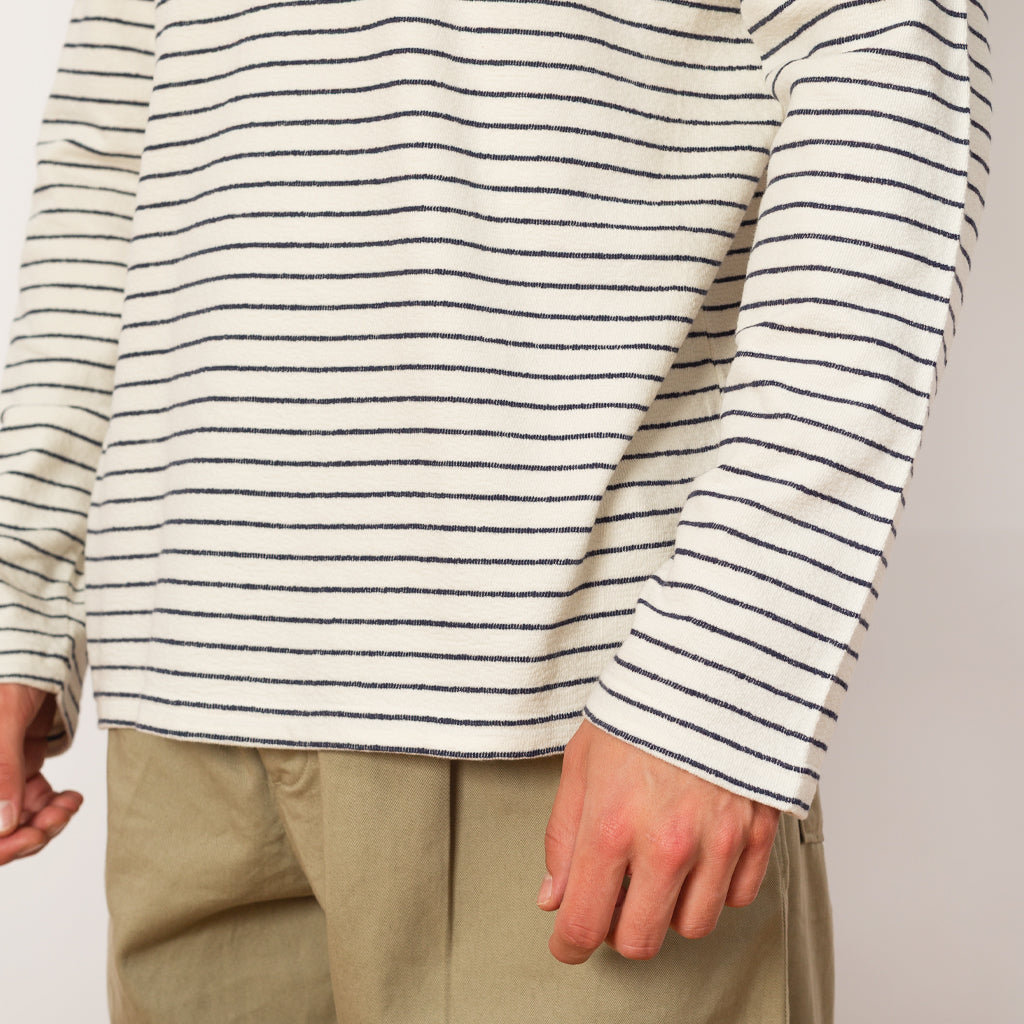 LS Textured Stripe Tee - Ecru Navy