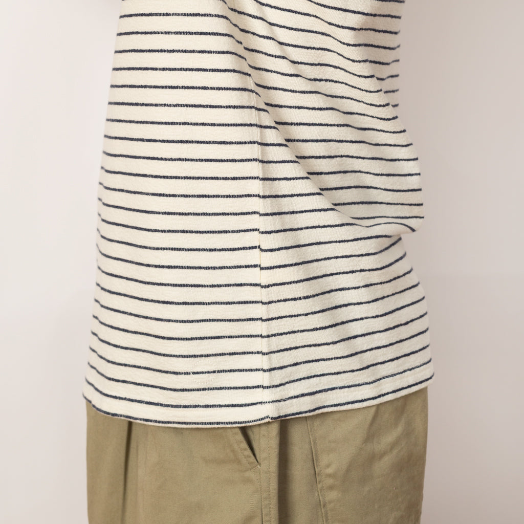 LS Textured Stripe Tee - Ecru Navy