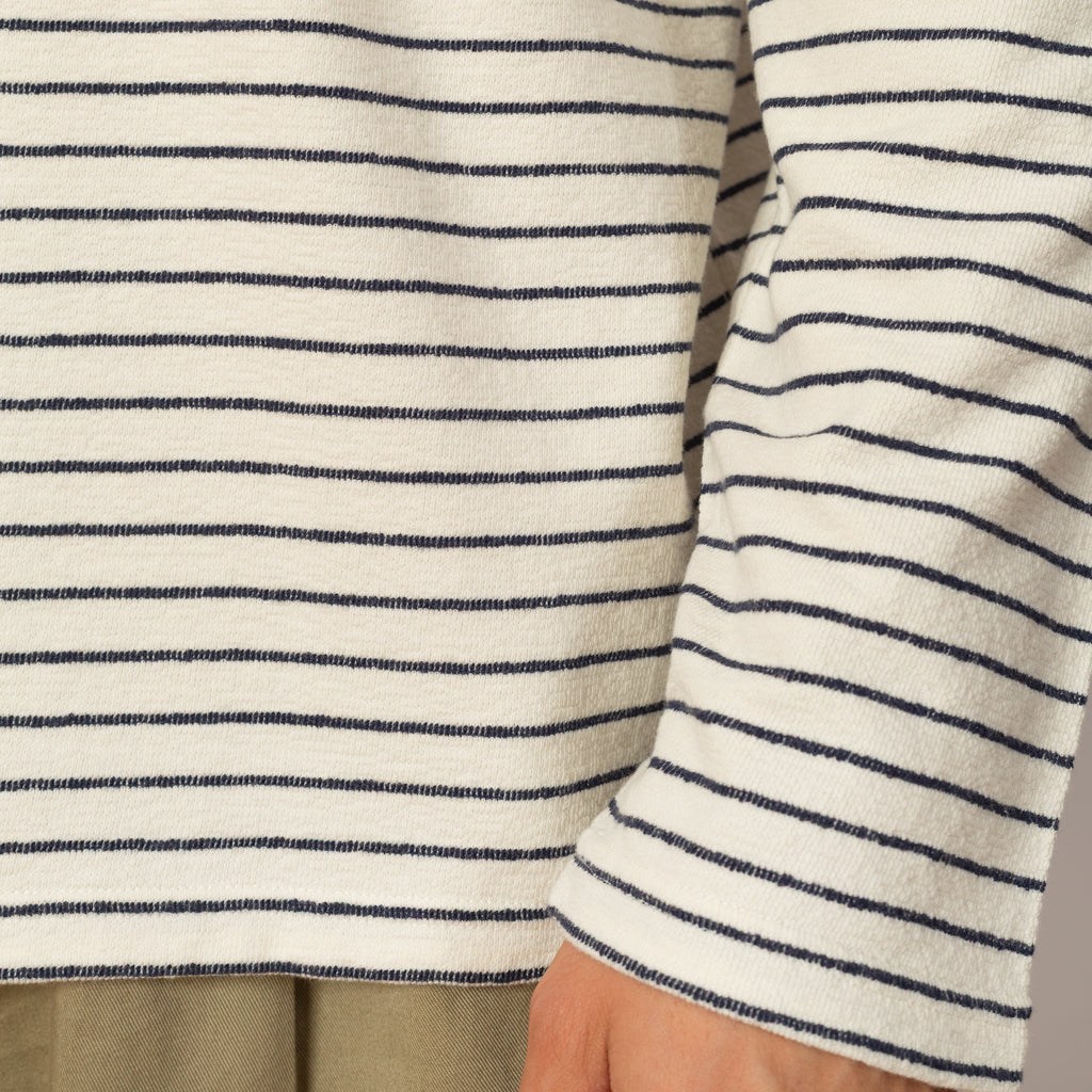 LS Textured Stripe Tee - Ecru Navy