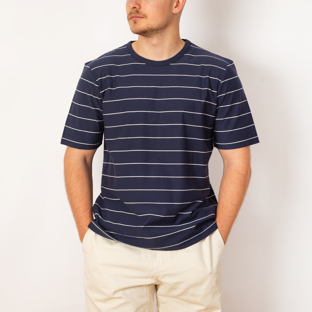Micro Stripe Tee - Navy Ecru