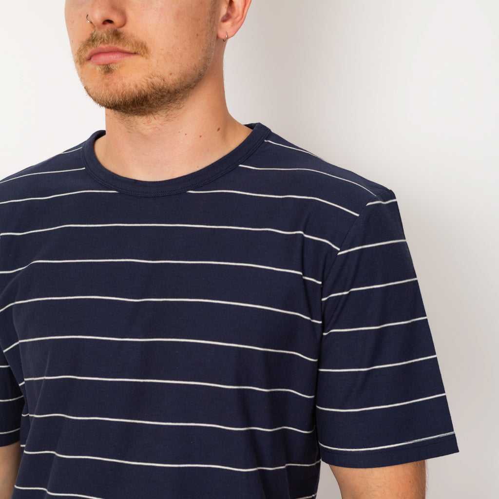 Micro Stripe Tee - Navy Ecru