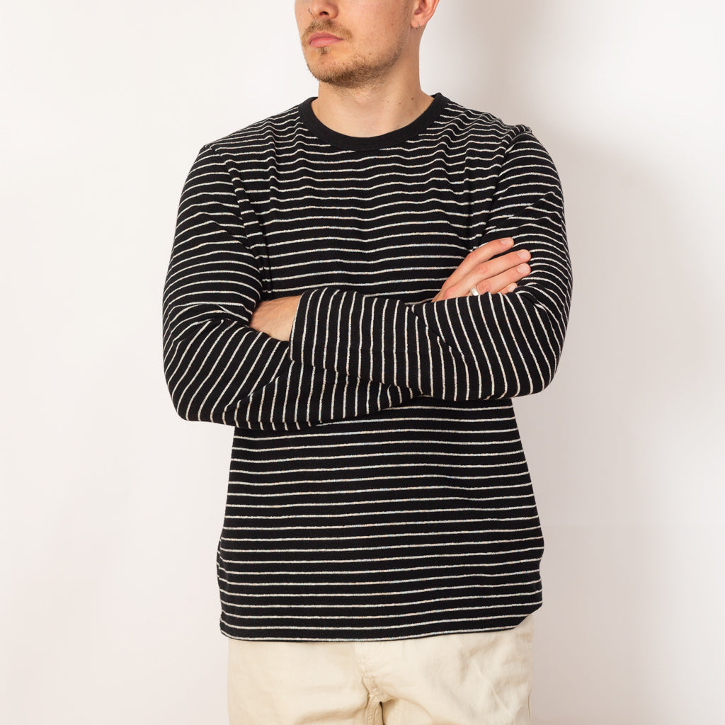 LS Textured Stripe Tee - Black Ecru