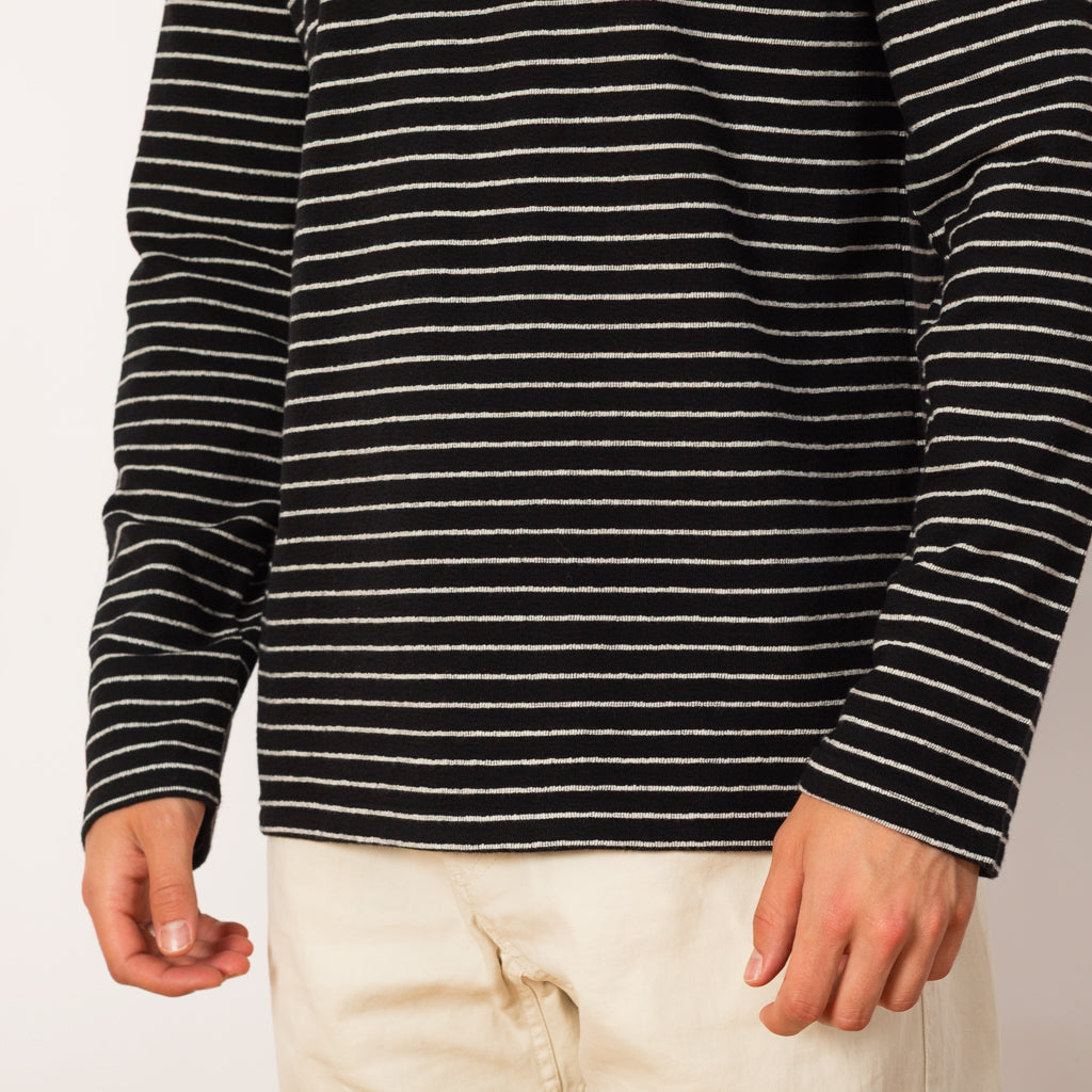 LS Textured Stripe Tee - Black Ecru
