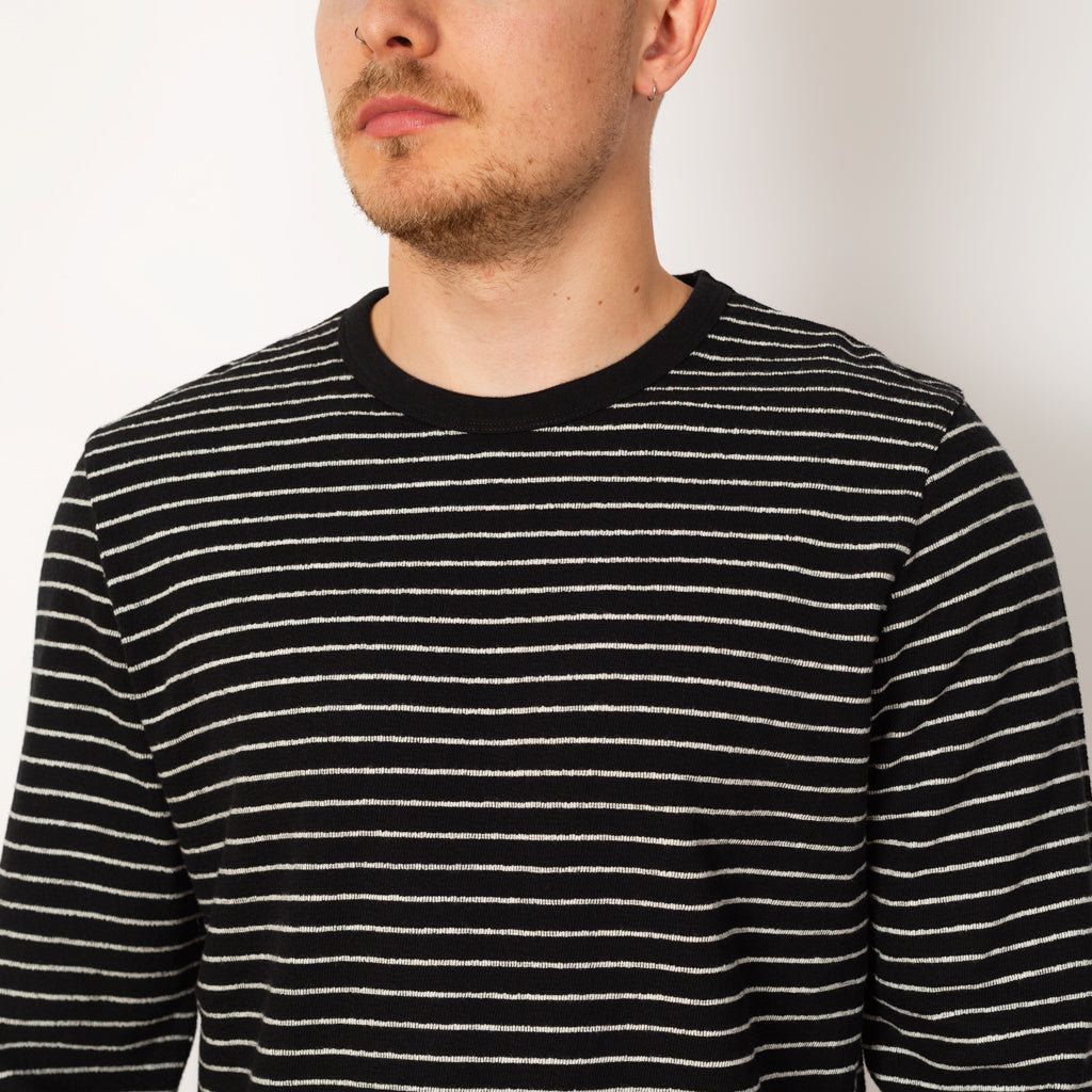 LS Textured Stripe Tee - Black Ecru