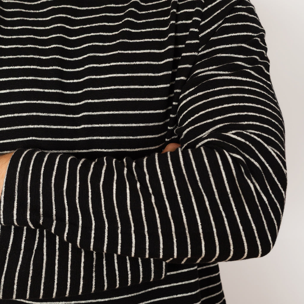 LS Textured Stripe Tee - Black Ecru