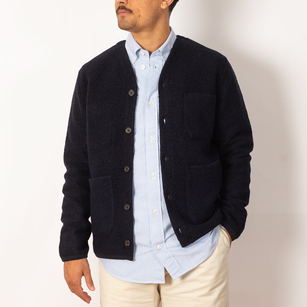 Wool Fleece Cardigan - Navy