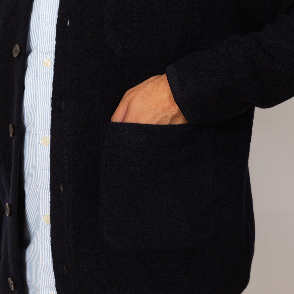 Wool Fleece Cardigan - Navy
