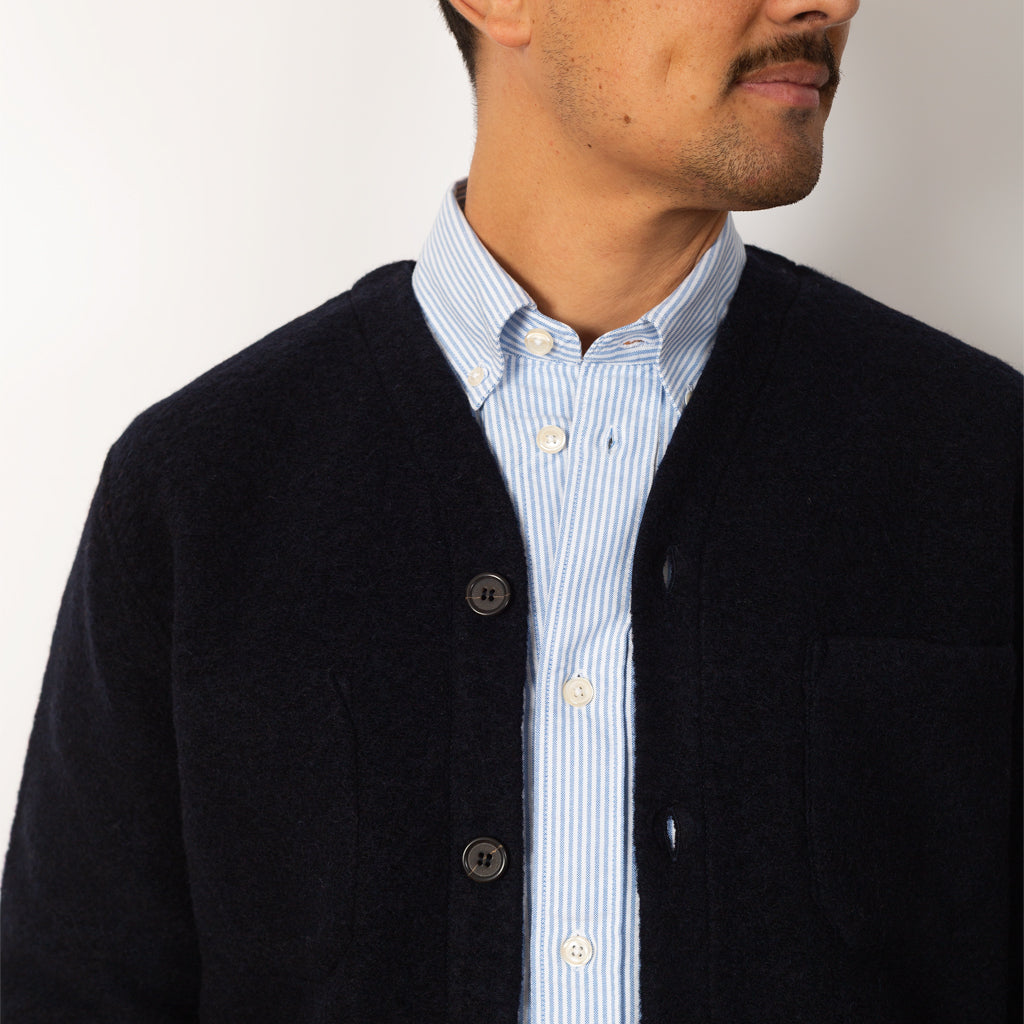 Wool Fleece Cardigan - Navy