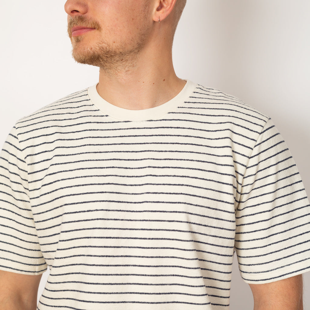 SS Textured Stripe Tee - Ecru Navy