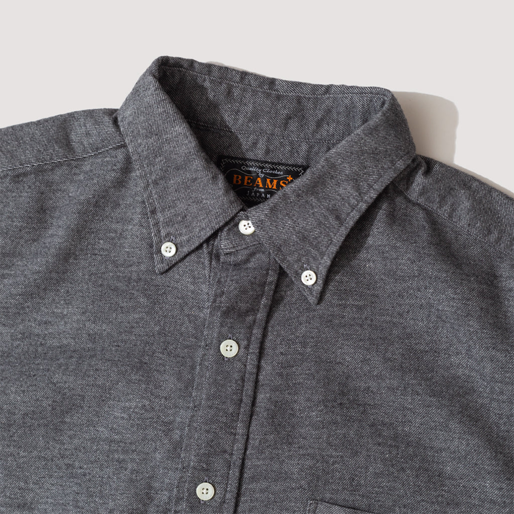 Button Down Flannel Solid Shirt - Grey