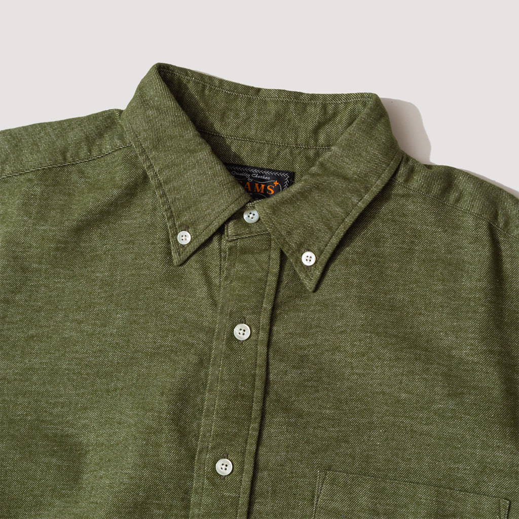 Button Down Flannel Solid Shirt - Olive