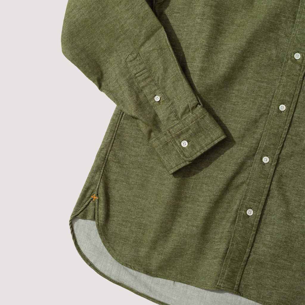 Button Down Flannel Solid Shirt - Olive