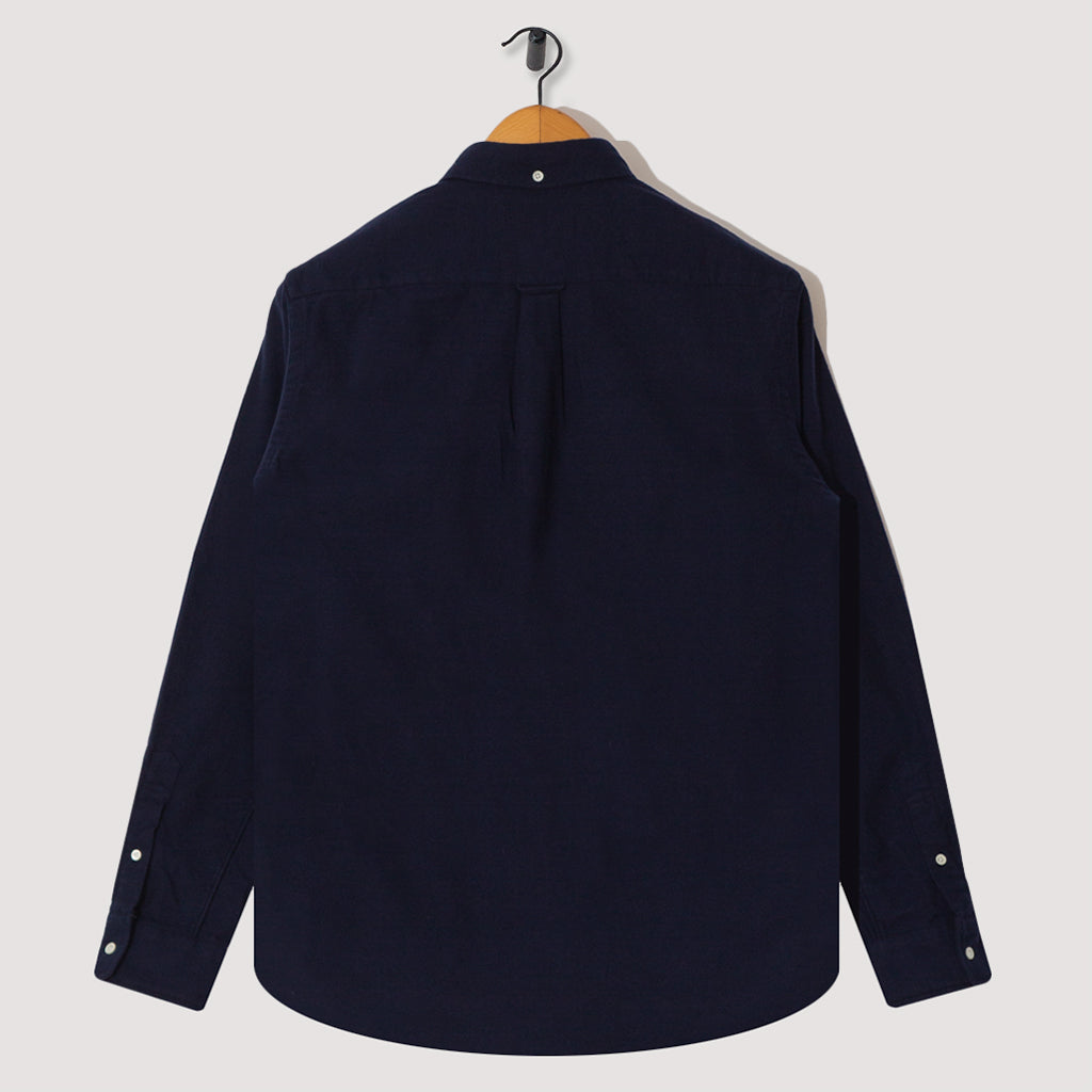 Button Down Flannel Solid Shirt - Navy