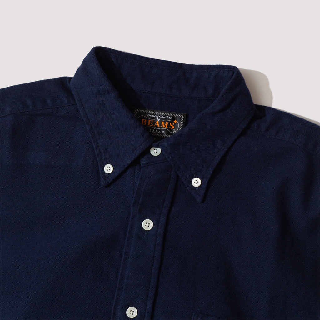 Button Down Flannel Solid Shirt - Navy