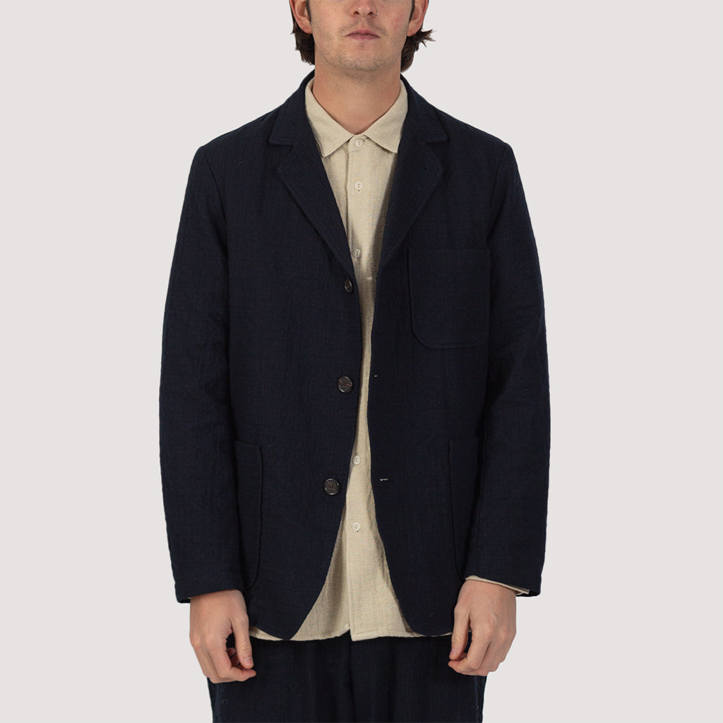 Three Button Jacket - Navy Check Wool