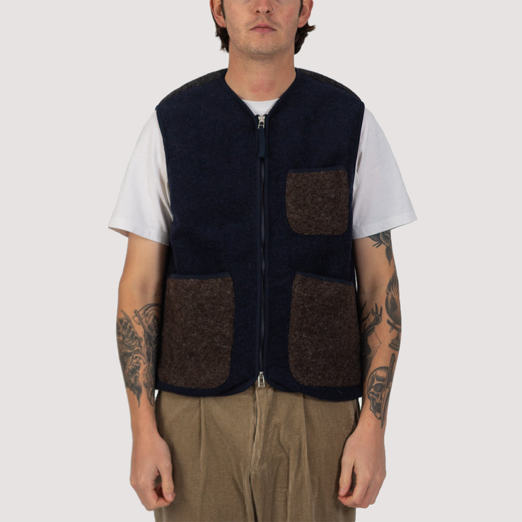 Wool Fleece Zip Gilet - Mixed Navy