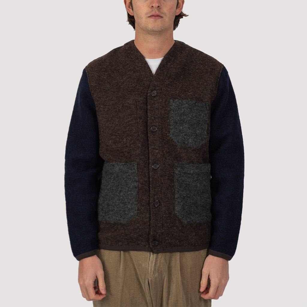 Wool Fleece Cardigan - Mixed Brown