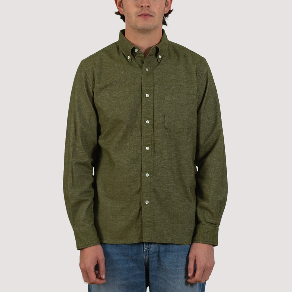 Button Down Flannel Solid Shirt - Olive