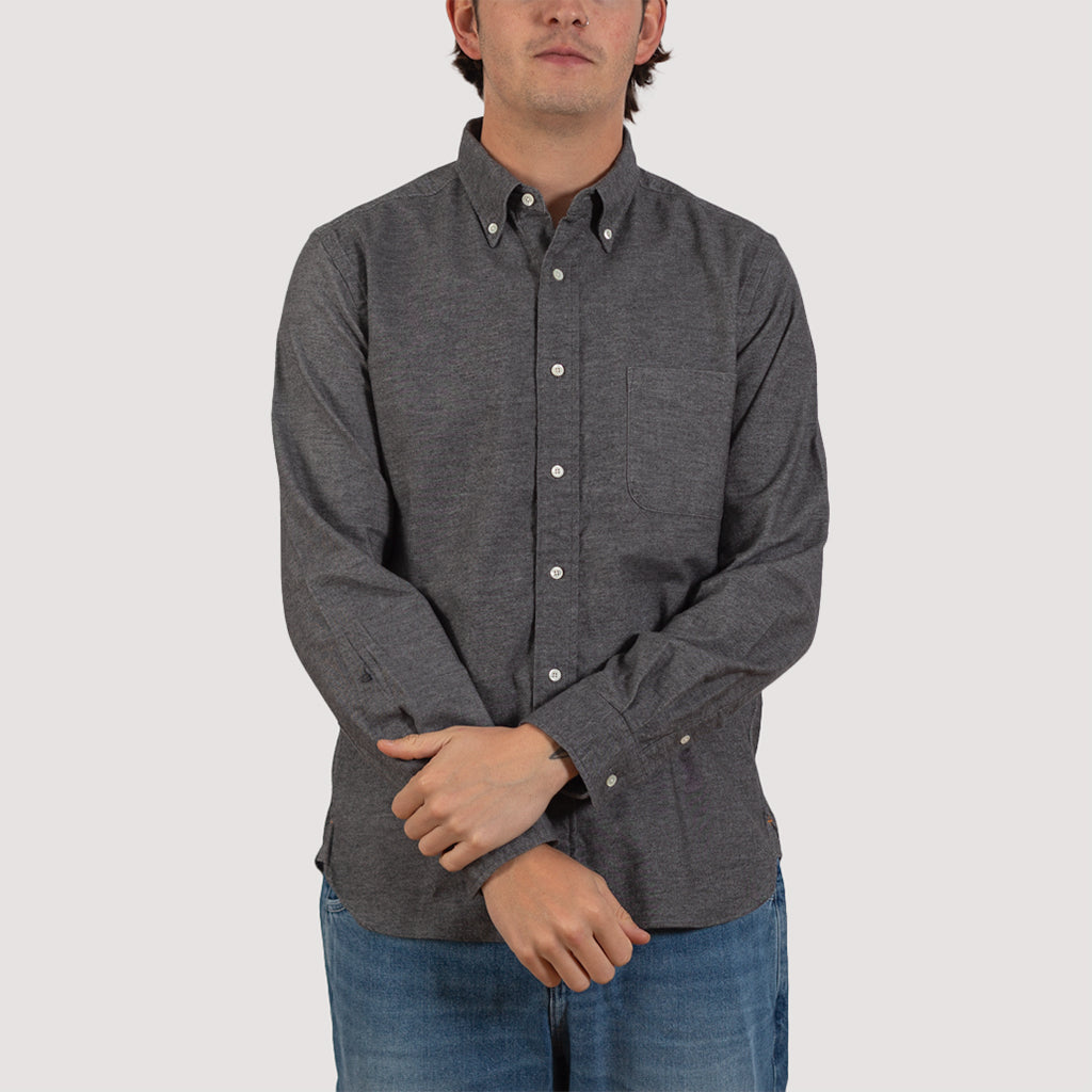 Button Down Flannel Solid Shirt - Grey