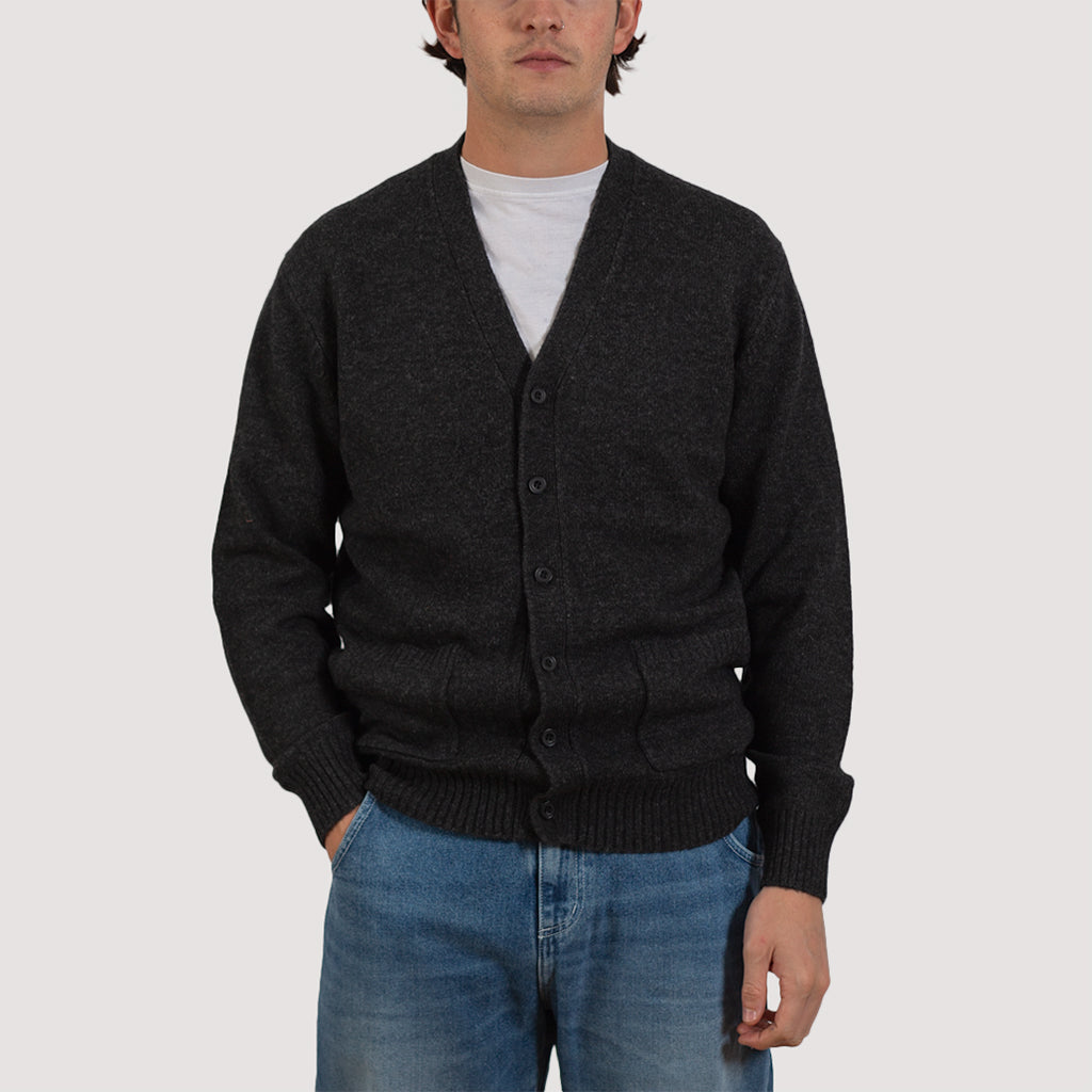 7G Elbow Patch Cardigan - Charcoal