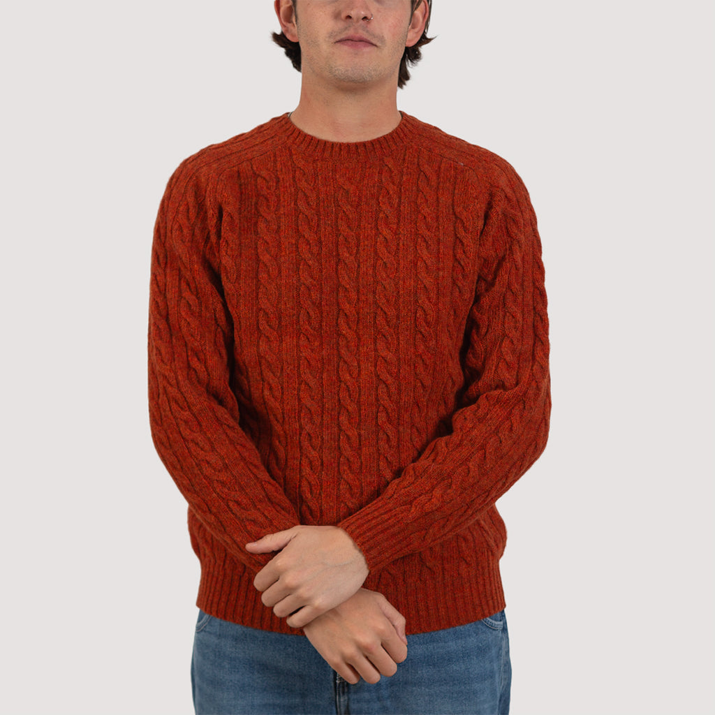 Cable Crew Neck Knit - Brick