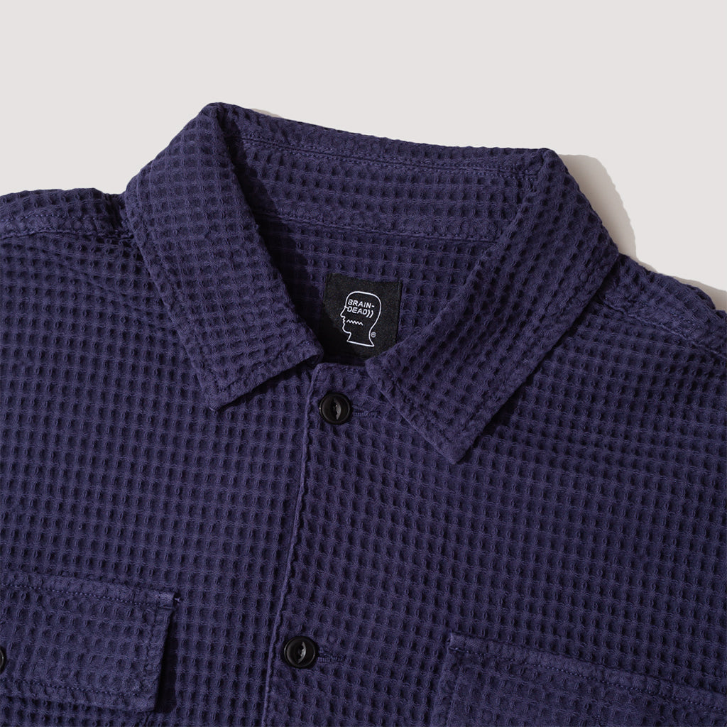 Waffle Button Front Shirt - Navy