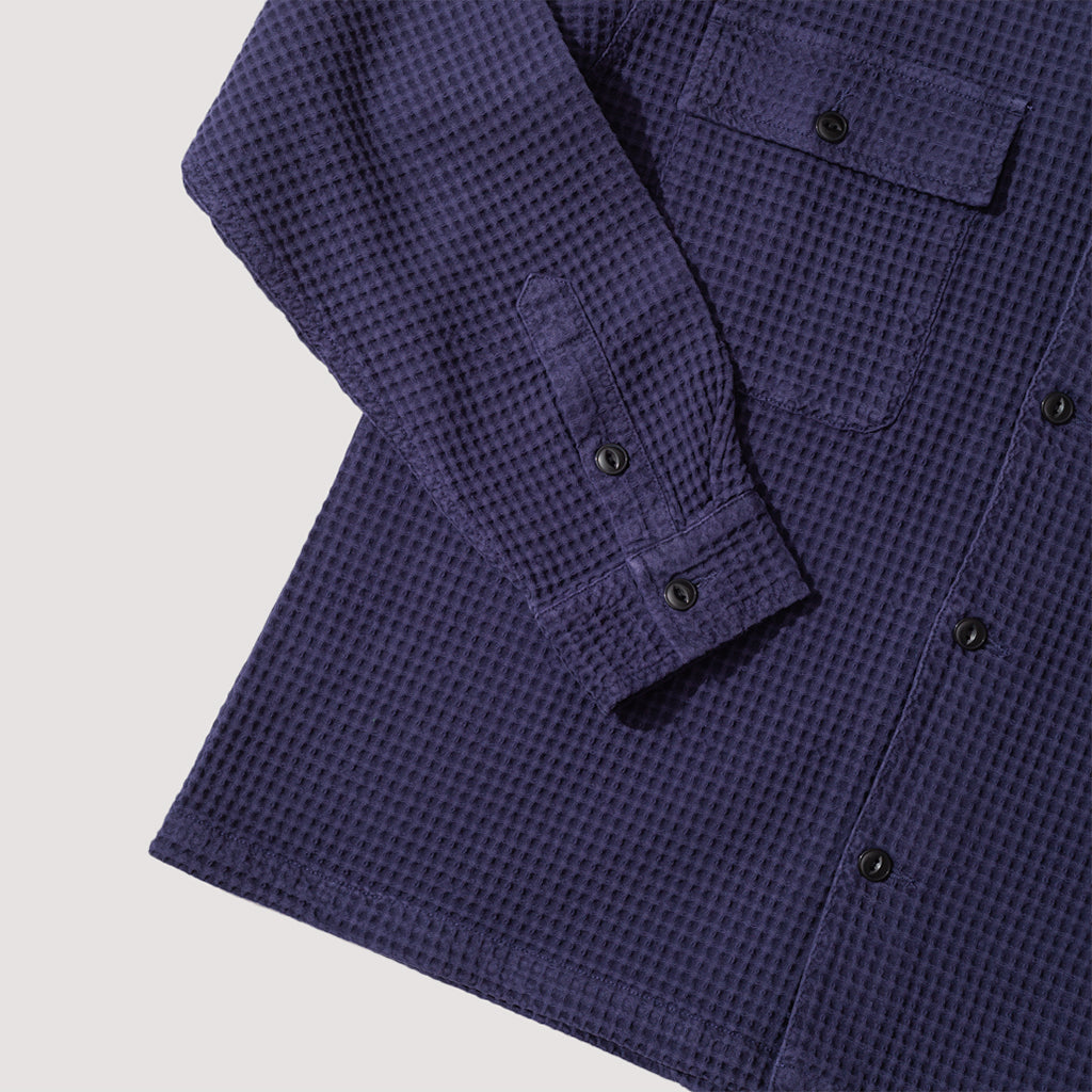 Waffle Button Front Shirt - Navy