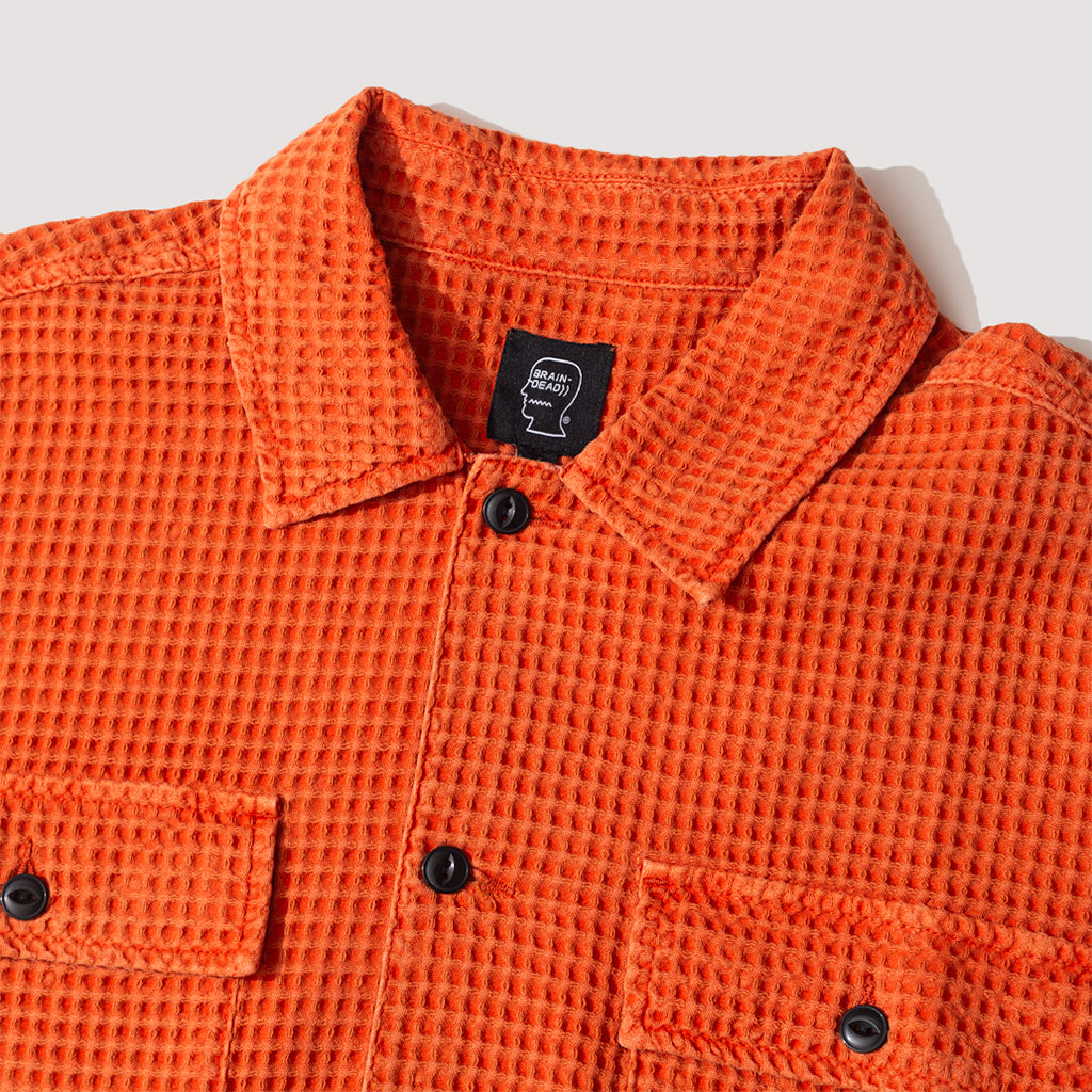 Waffle Button Front Shirt - Terracotta