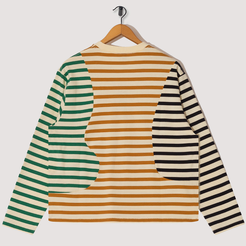 Organic Paneled Stripe L/S T-Shirt - Cream Multi