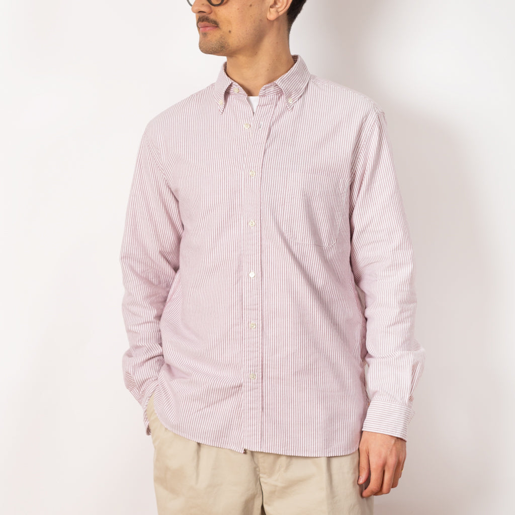 Button Down Candy Stripe Oxford Shirt - Wine