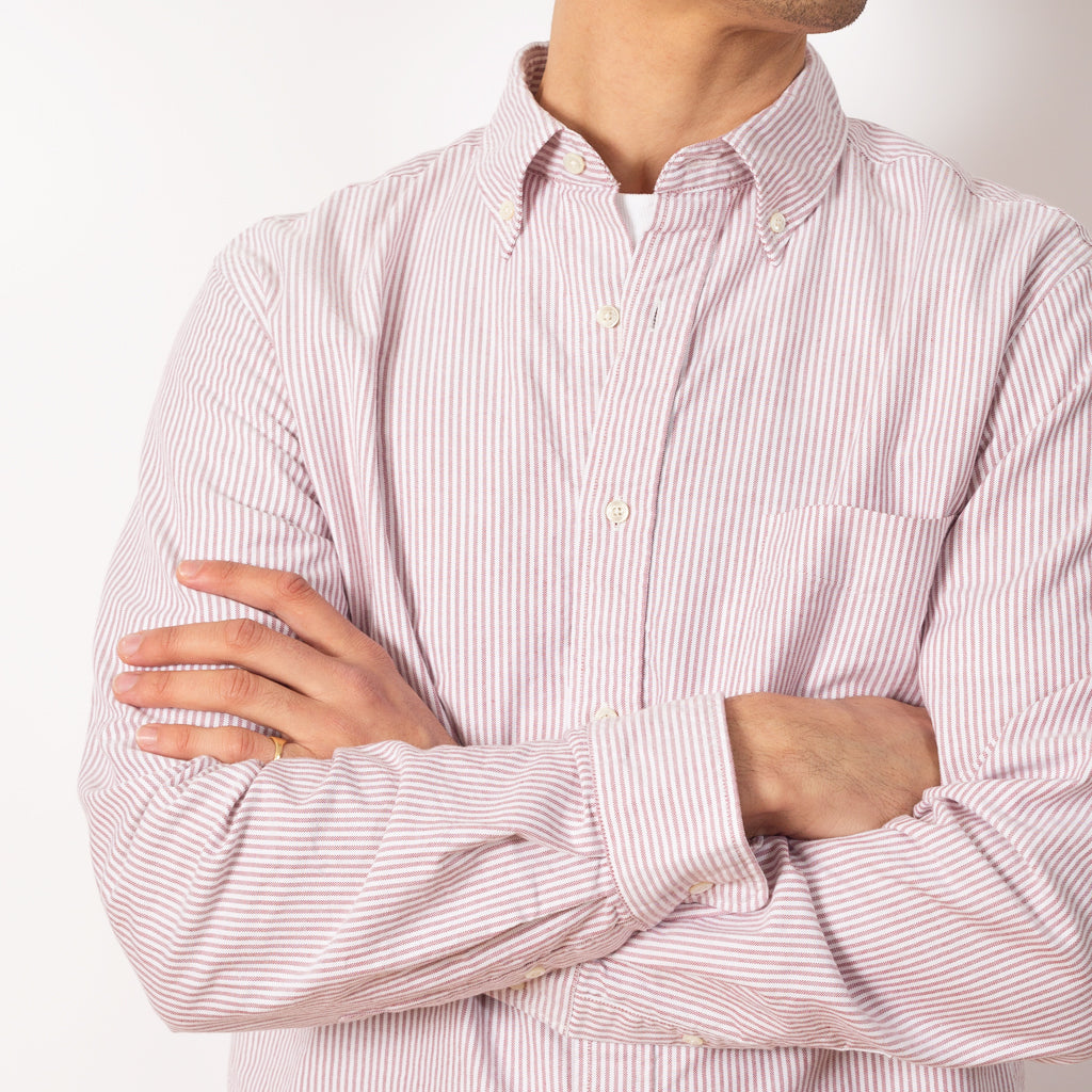 Button Down Candy Stripe Oxford Shirt - Wine