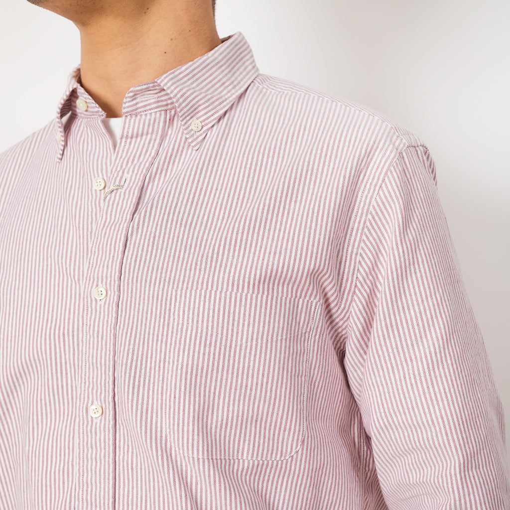 Button Down Candy Stripe Oxford Shirt - Wine