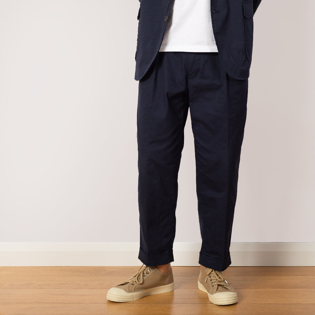 2 Pleat Twill Trouser - Dark Navy