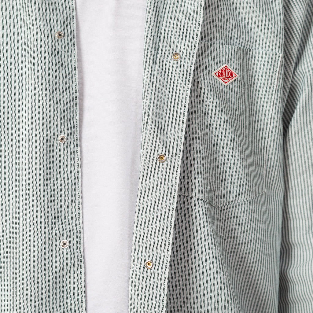 Button Down Shirt - Green/White Stripe