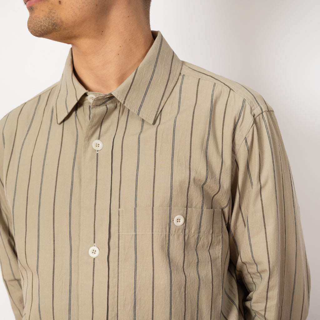Wide Stripe Overall Shirt - Stone/Navy/Bark