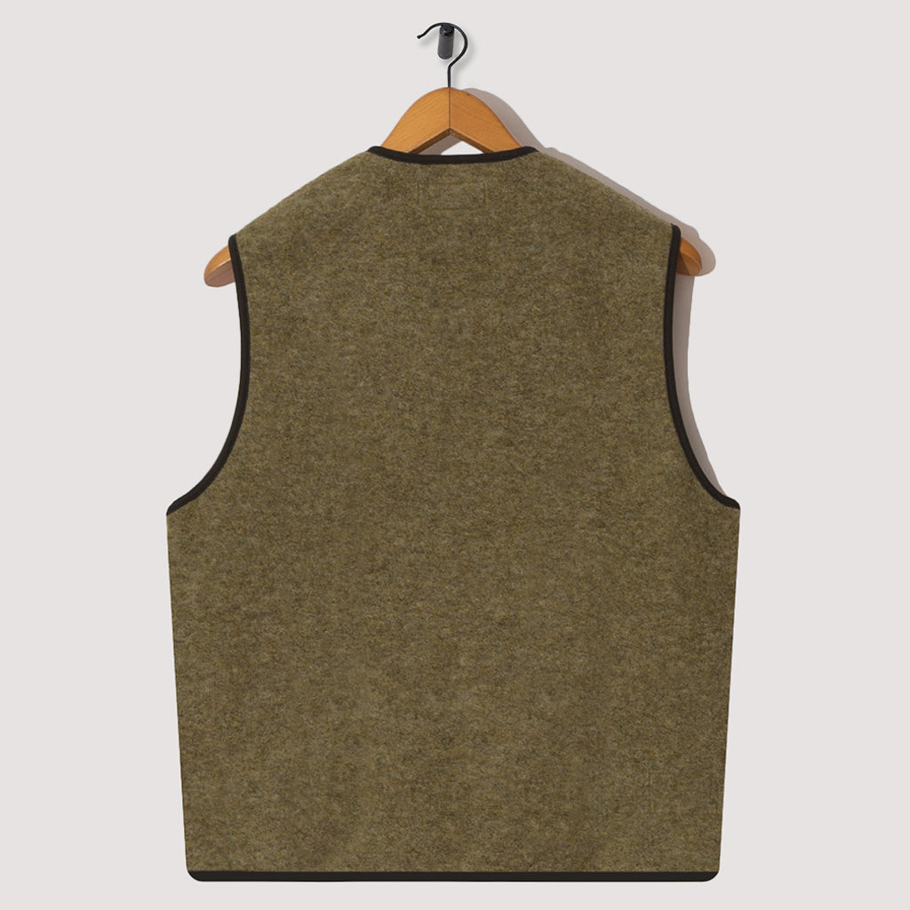 Wool Fleece Zip Gilet - Mixed Olive
