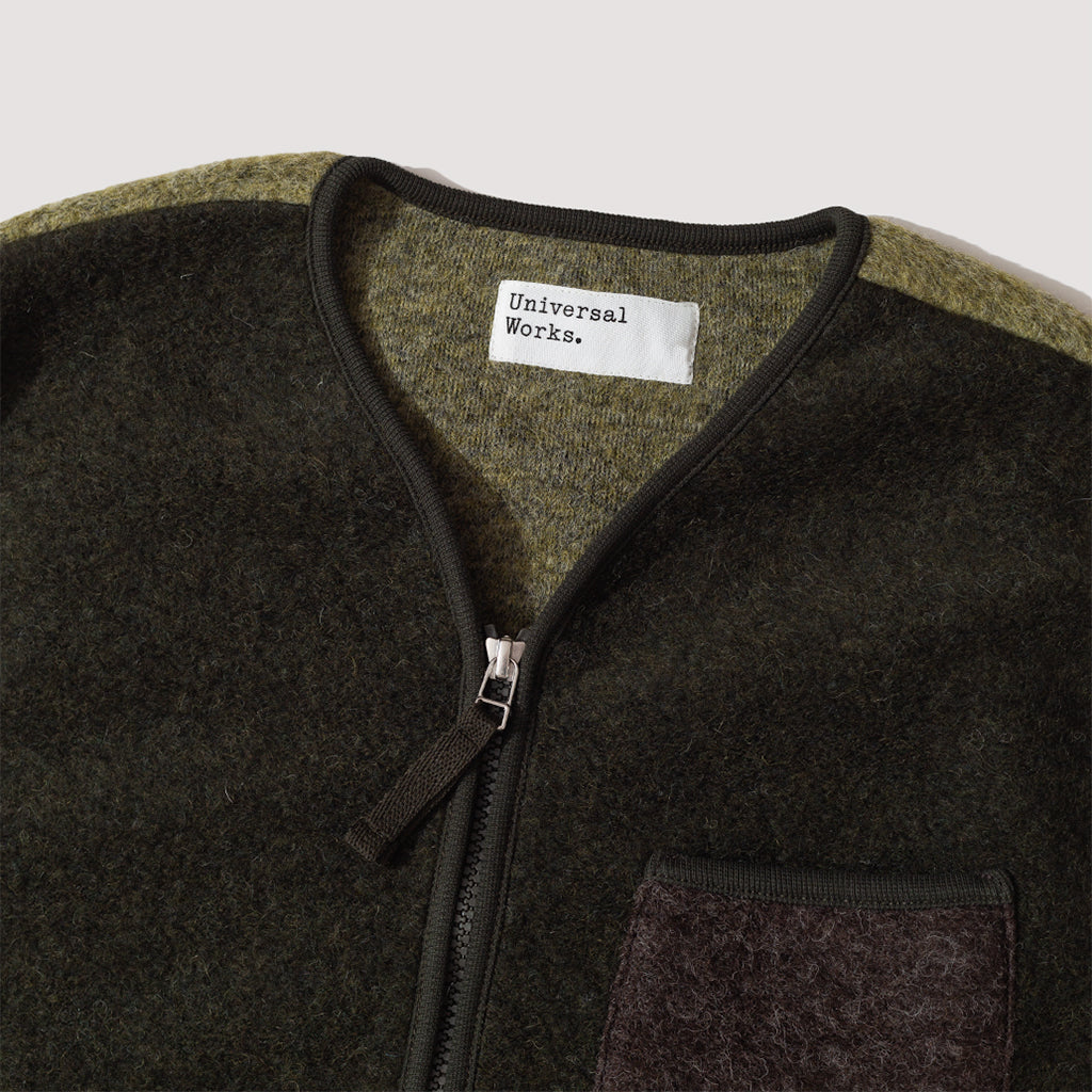 Wool Fleece Zip Gilet - Mixed Olive