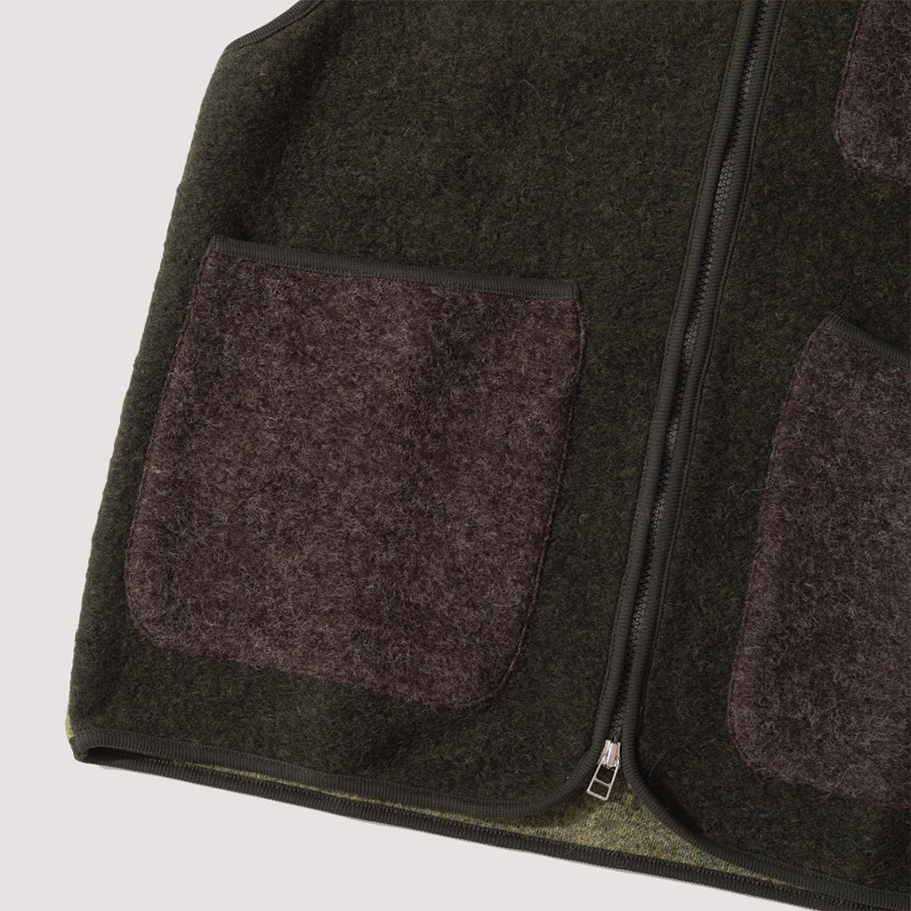 Wool Fleece Zip Gilet - Mixed Olive