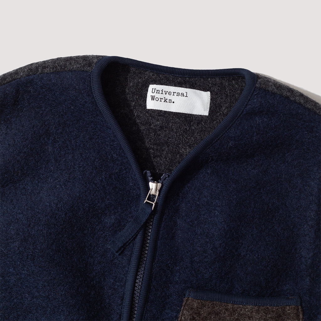 Wool Fleece Zip Gilet - Mixed Navy