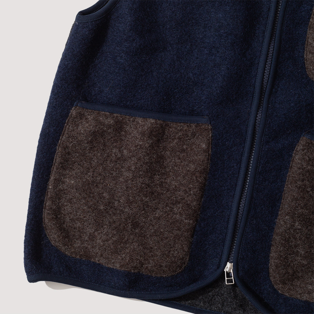 Wool Fleece Zip Gilet - Mixed Navy