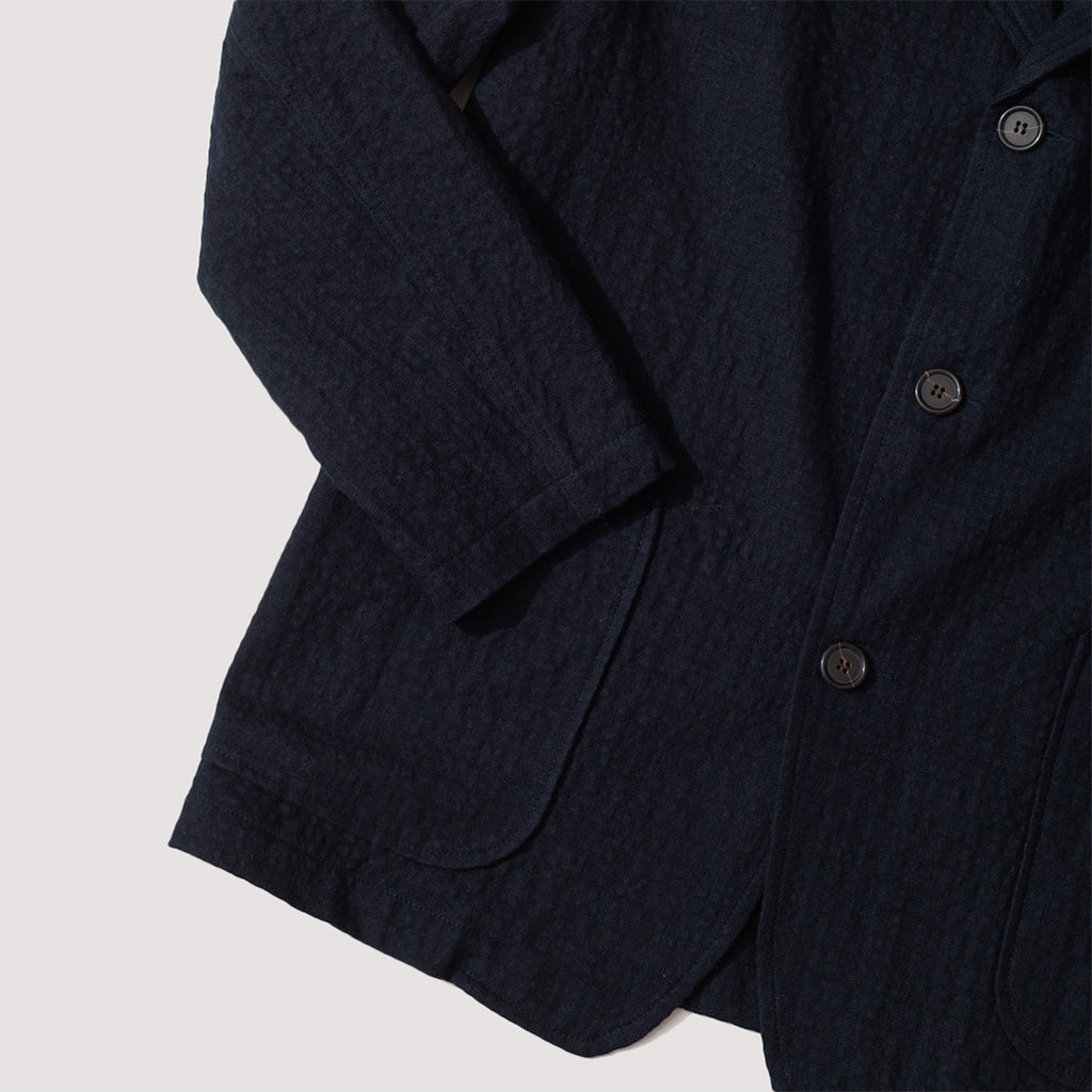 Three Button Jacket - Navy Check Wool