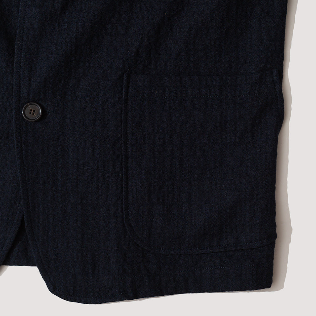 Three Button Jacket - Navy Check Wool