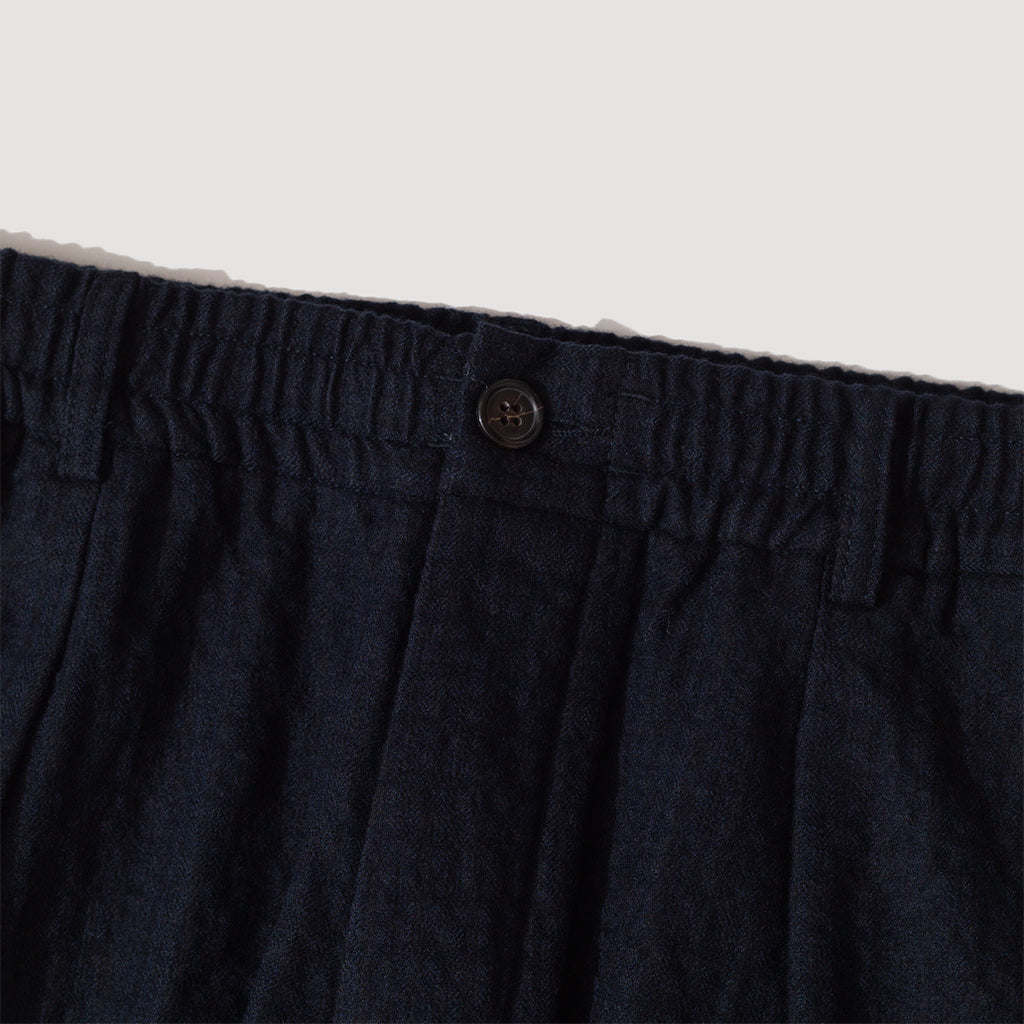 Pleated Track Pant - Navy Check Wool