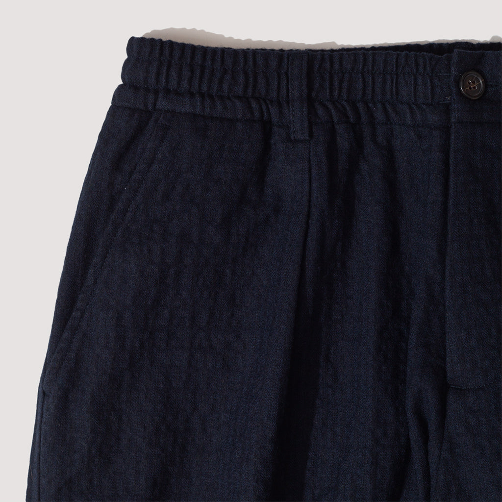 Pleated Track Pant - Navy Check Wool