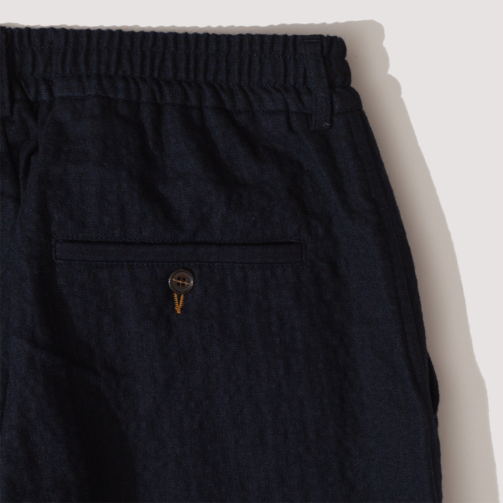 Pleated Track Pant - Navy Check Wool