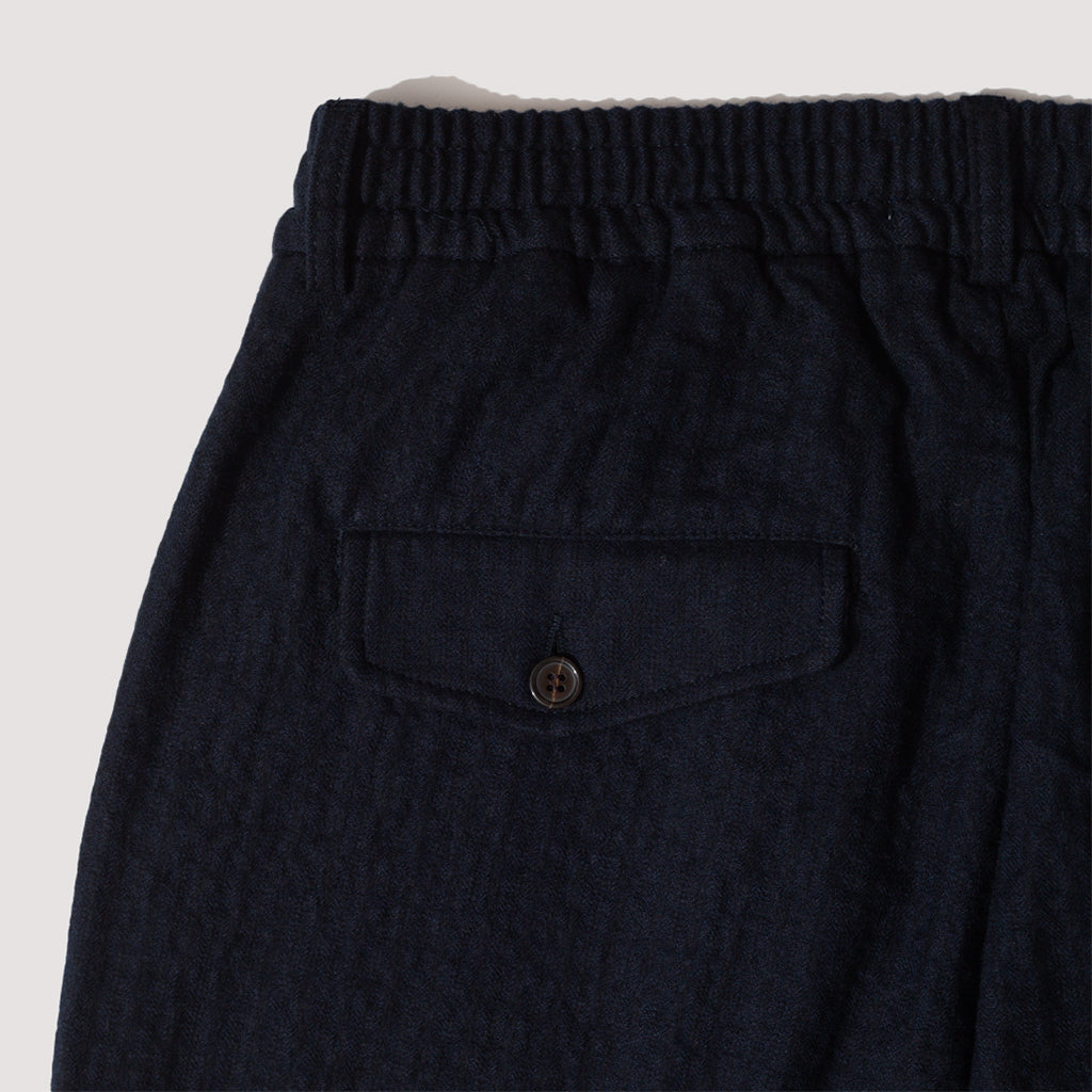Pleated Track Pant - Navy Check Wool