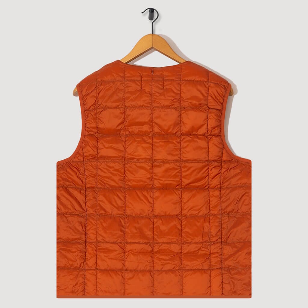 Crew-Neck Button Down Vest - Brick Orange