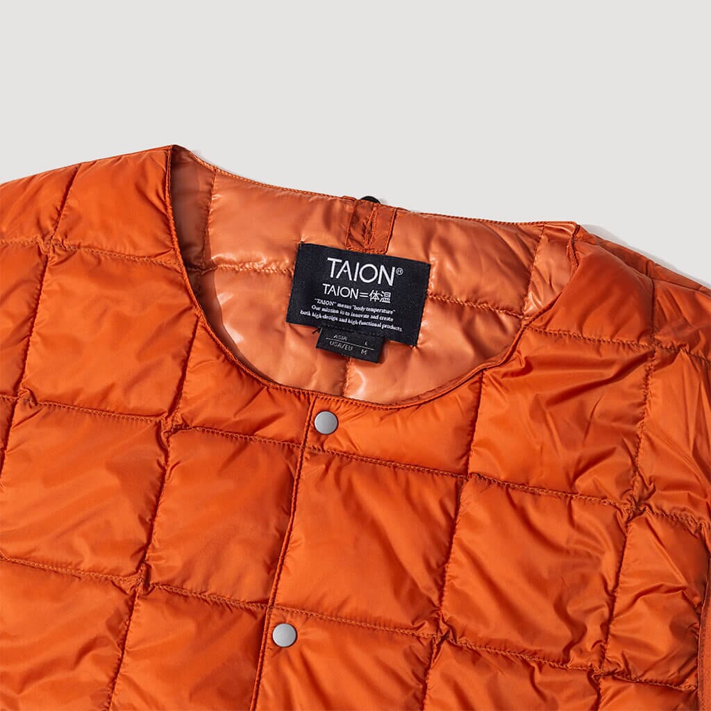 Crew-Neck Button Down Vest - Brick Orange