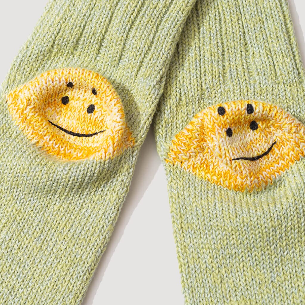 Rainbowy Happy Heel Socks - Dark Green