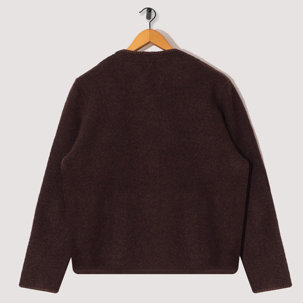 Wool Fleece Blanket Stitch Cardigan - Brown